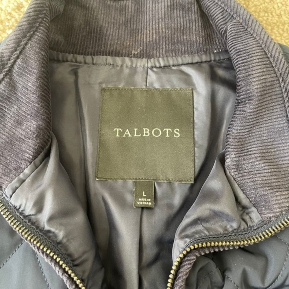 Talbots Womens Quilted Vest Navy Blue Corduroy‎ Collar Pockets Size L - Picture 2 of 7